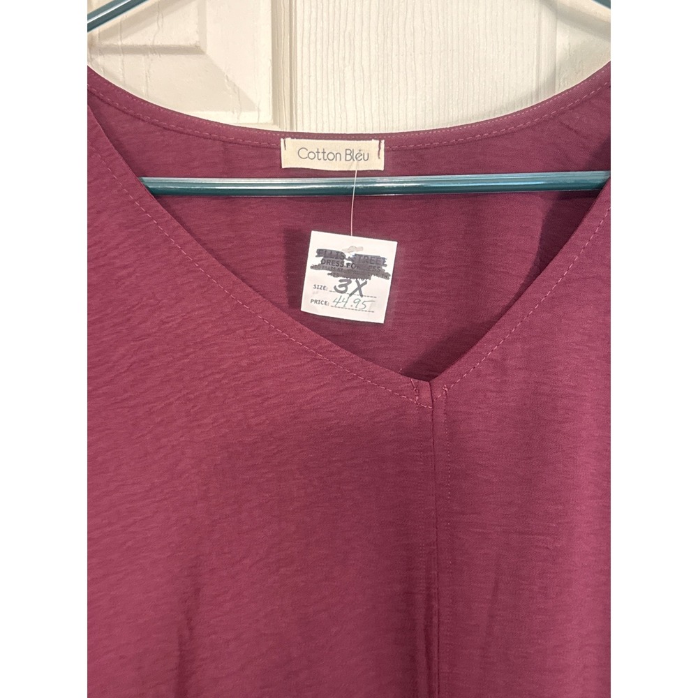 Cotton Bleu Tie-Front Blouse Bell Sleeve V-Neck Top Wine Purple 3X‎ - Picture 2 of 3